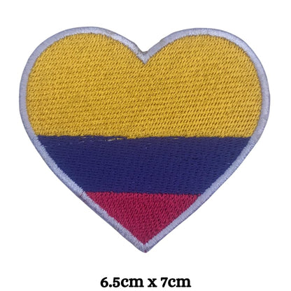 Colombia Flag Embroidered Patches, Iron-On/Sew-On Applique, Shield, Round, Heart and Rectangle Flag Badges for Jackets, Bags, Uniforms, Various Sizes