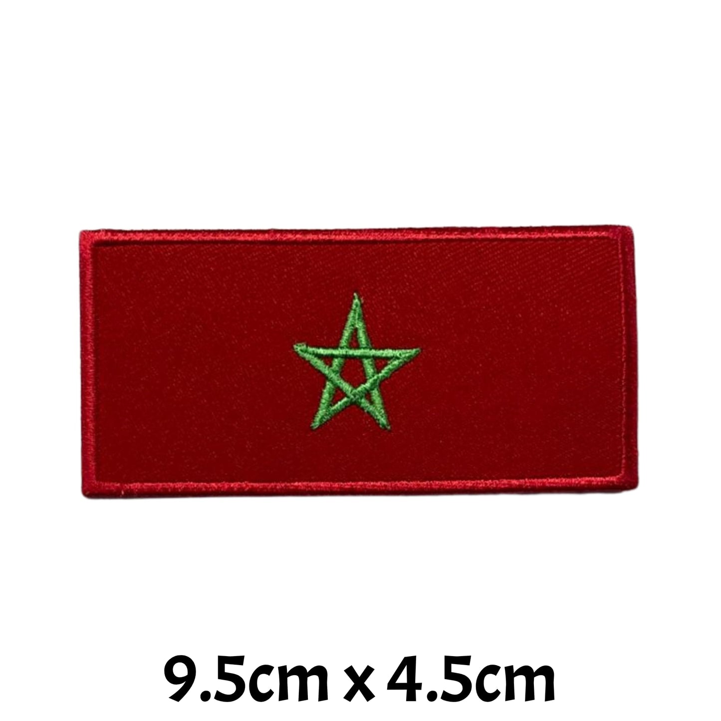 Morocco Flag Embroidered Patches, Iron-On/Sew-On Applique, Shield, Round, Heart and Rectangle Flag Badges for Jackets, Bags, Uniforms, Various Sizes
