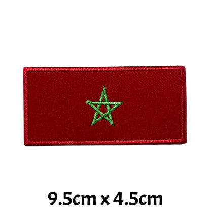 Morocco Flag Embroidered Patches, Iron-On/Sew-On Applique, Shield, Round, Heart and Rectangle Flag Badges for Jackets, Bags, Uniforms, Various Sizes