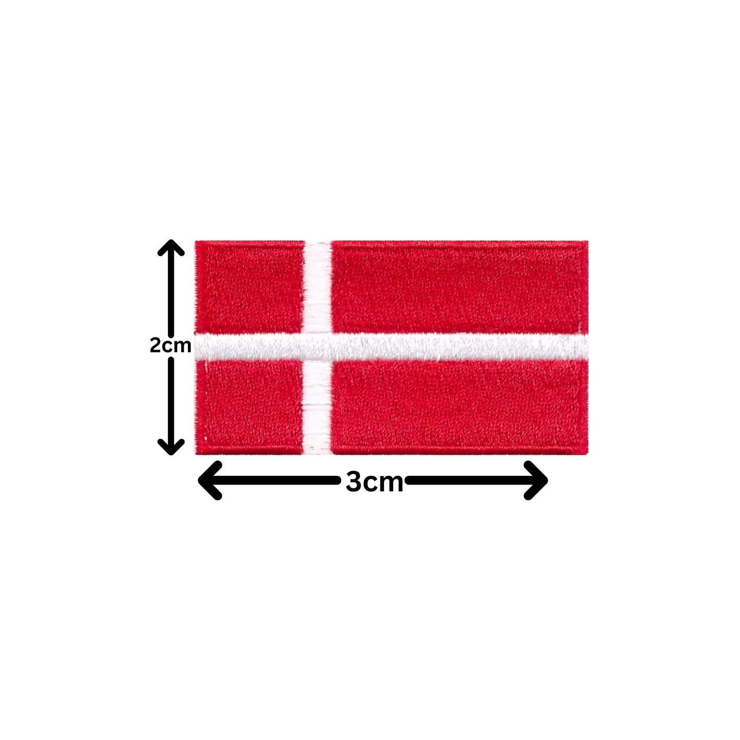 BeBuz Denmark Flag Embroidered Patches, Iron-On/Sew-On Applique, Shield, Round, Heart and Rectangle Flag Badges for Jackets, Bags, Uniforms, Various Sizes