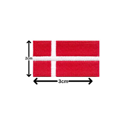BeBuz Denmark Flag Embroidered Patches, Iron-On/Sew-On Applique, Shield, Round, Heart and Rectangle Flag Badges for Jackets, Bags, Uniforms, Various Sizes