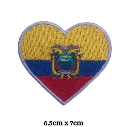 Ecuador Flag Embroidered Patches, Iron-On/Sew-On Applique, Shield, Round, Heart and Rectangle Flag Badges for Jackets, Bags, Uniforms, Various Sizes