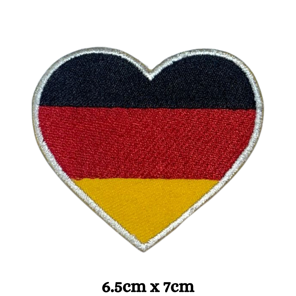 Country Heart Flag Patch – Embroidered Iron On / Sew On Heart Shaped National Flag Badge | All Countries Available | Jackets, Bags, Hats – Gift for Heritage, Travel & Flag Lovers (A-J)