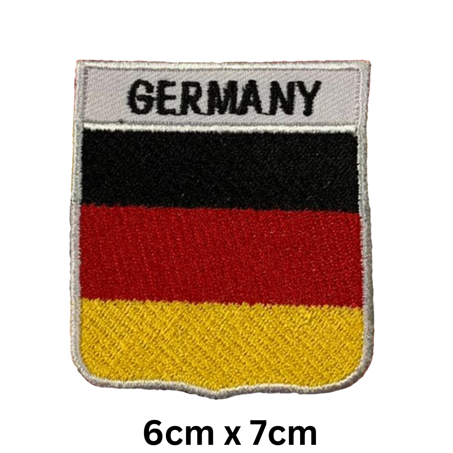Shield Flag with Name Patch – Embroidered Iron On / Sew On Shield Shaped National Flag Badge with Country Name | All Countries | Badge for Jacket, Biker Vest, Backpack, Uniform (A-J)