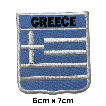 Shield Flag with Name Patch – Embroidered Iron On / Sew On Shield Shaped National Flag Badge with Country Name | All Countries | Badge for Jacket, Biker Vest, Backpack, Uniform (A-J)