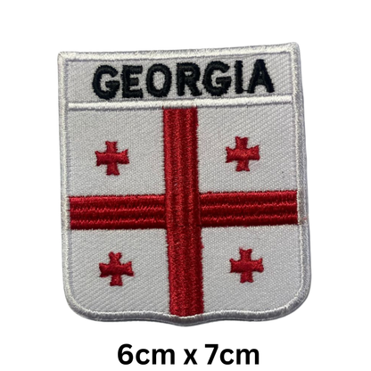 Shield Flag with Name Patch – Embroidered Iron On / Sew On Shield Shaped National Flag Badge with Country Name | All Countries | Badge for Jacket, Biker Vest, Backpack, Uniform (A-J)