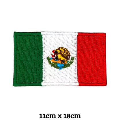 Mexico Flag Embroidered Patches, Iron-On/Sew-On Applique, Shield, Round, Heart and Rectangle Flag Badges for Jackets, Bags, Uniforms, Various Sizes