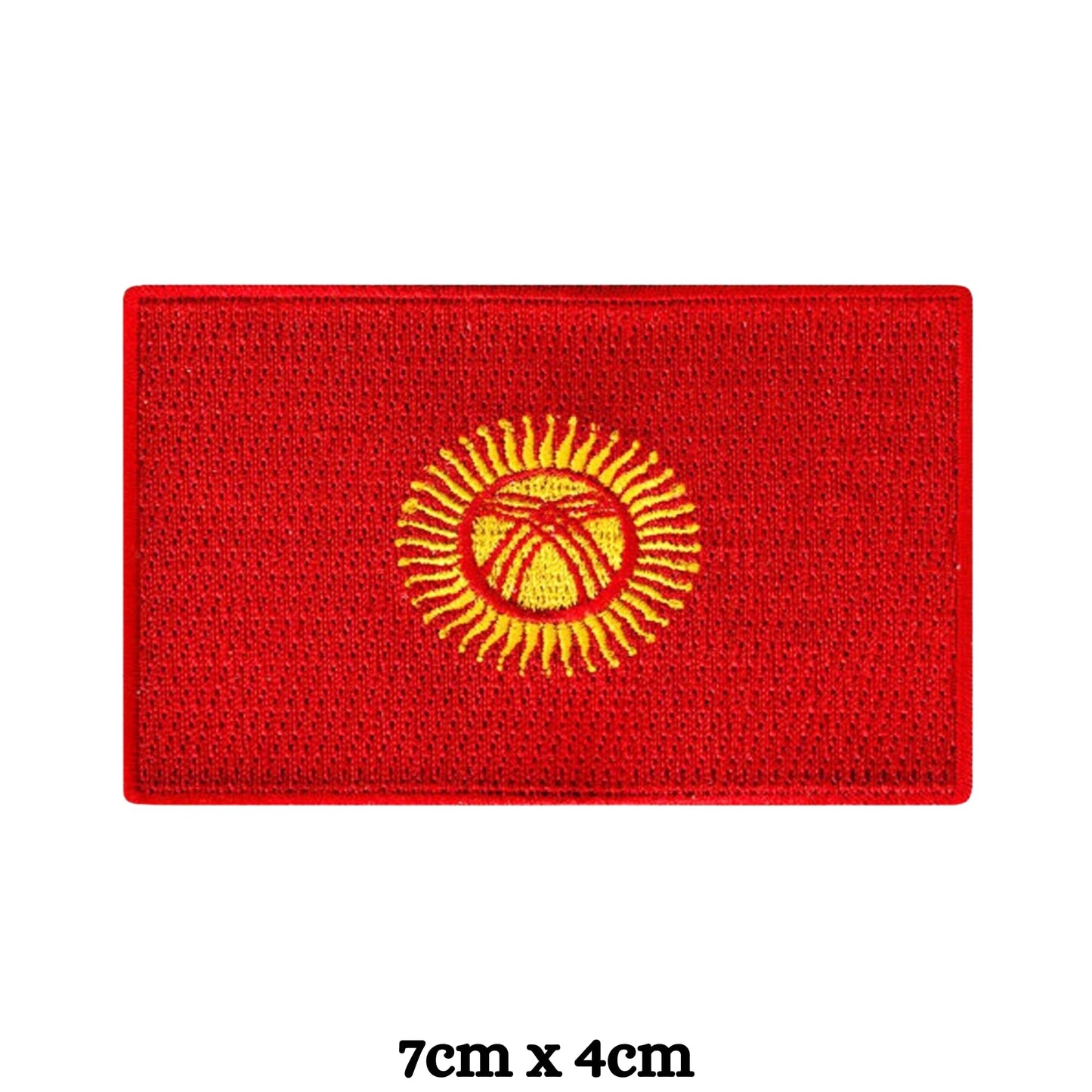 Kyrgyzstan Flag Embroidered Patch Set, Iron-On or Sew-On Applique Badges, Rectangle Shield Round Heart Shapes, for Jackets, Backpacks, Hats, Uniforms and Various Sizes