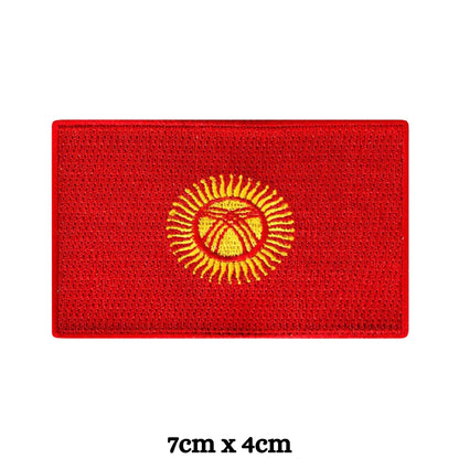 Kyrgyzstan Flag Embroidered Patch Set, Iron-On or Sew-On Applique Badges, Rectangle Shield Round Heart Shapes, for Jackets, Backpacks, Hats, Uniforms and Various Sizes