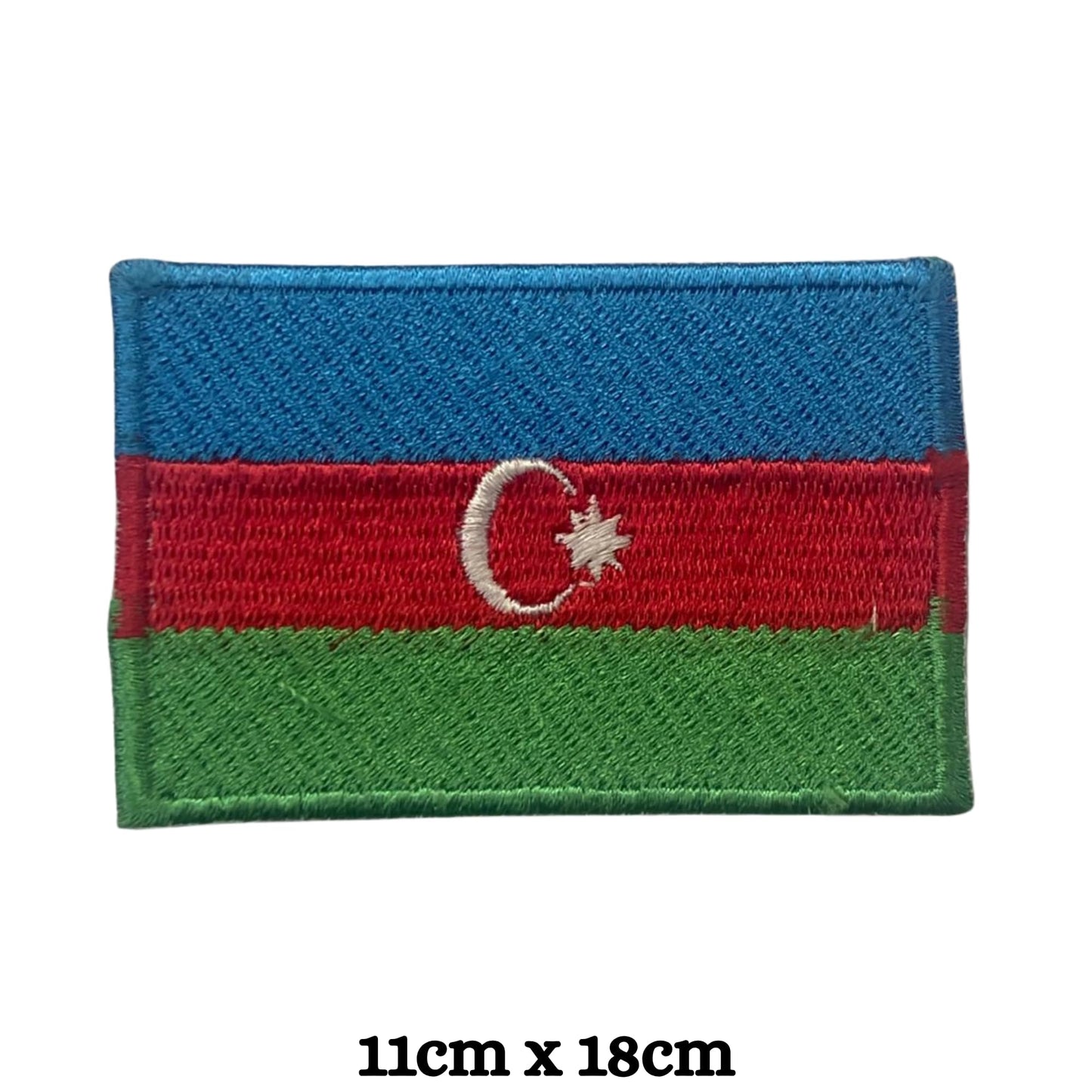 Azerbaijan Flag Embroidered Patches, Iron-On/Sew-On Applique, Shield, Round, Heart and Rectangle Flag Badges for Jackets, Bags, Uniforms, Various Sizes