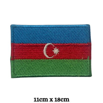 Azerbaijan Flag Embroidered Patches, Iron-On/Sew-On Applique, Shield, Round, Heart and Rectangle Flag Badges for Jackets, Bags, Uniforms, Various Sizes