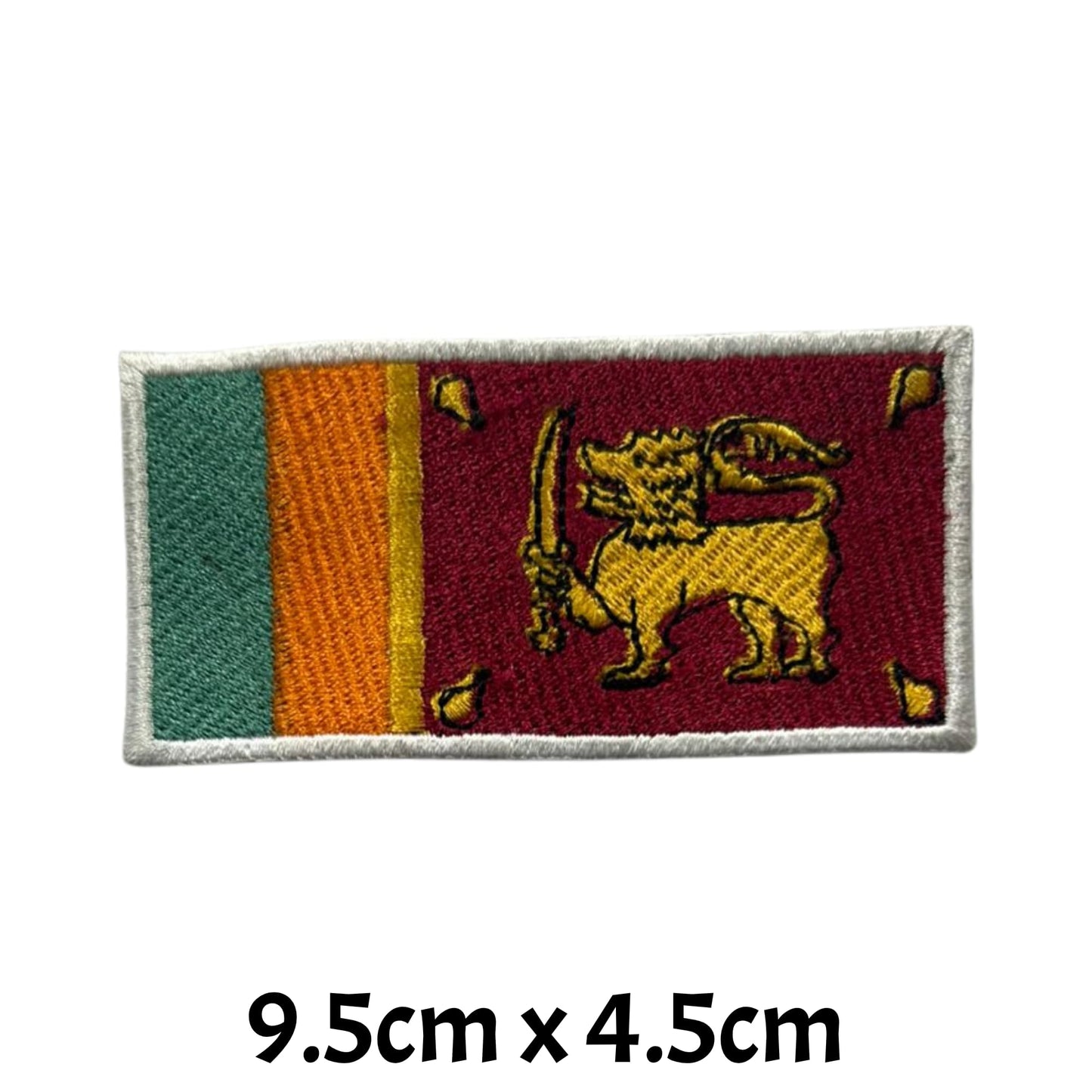 Sri Lanka Flag Embroidered Patch Set, Iron-On or Sew-On Applique Badges, Rectangle Shield Round Heart Shapes, for Jackets, Backpacks, Hats, Uniforms and Various Sizes