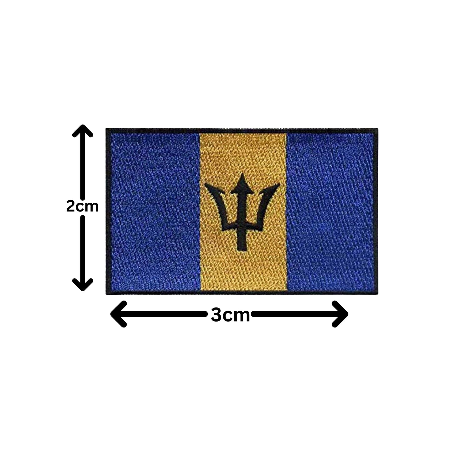 Barbados Flag Embroidered Patches, Iron-On/Sew-On Applique, Shield, Round, Heart and Rectangle Flag Badges for Jackets, Bags, Uniforms, Various Sizes