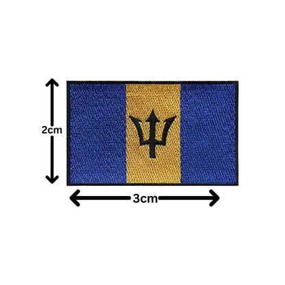 Barbados Flag Embroidered Patches, Iron-On/Sew-On Applique, Shield, Round, Heart and Rectangle Flag Badges for Jackets, Bags, Uniforms, Various Sizes
