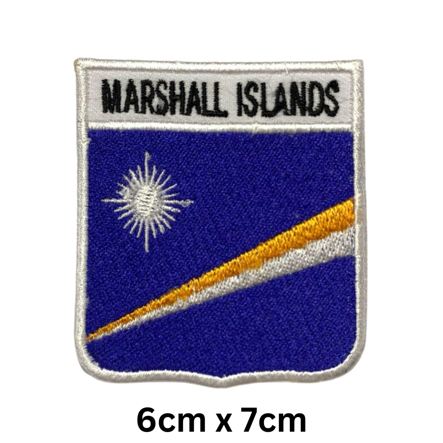 Marshall Islands Flag Embroidered Patch Set, Iron-On or Sew-On Applique Badges, Rectangle Shield Round Heart Shapes, for Jackets, Backpacks, Hats, Uniforms and Various Sizes