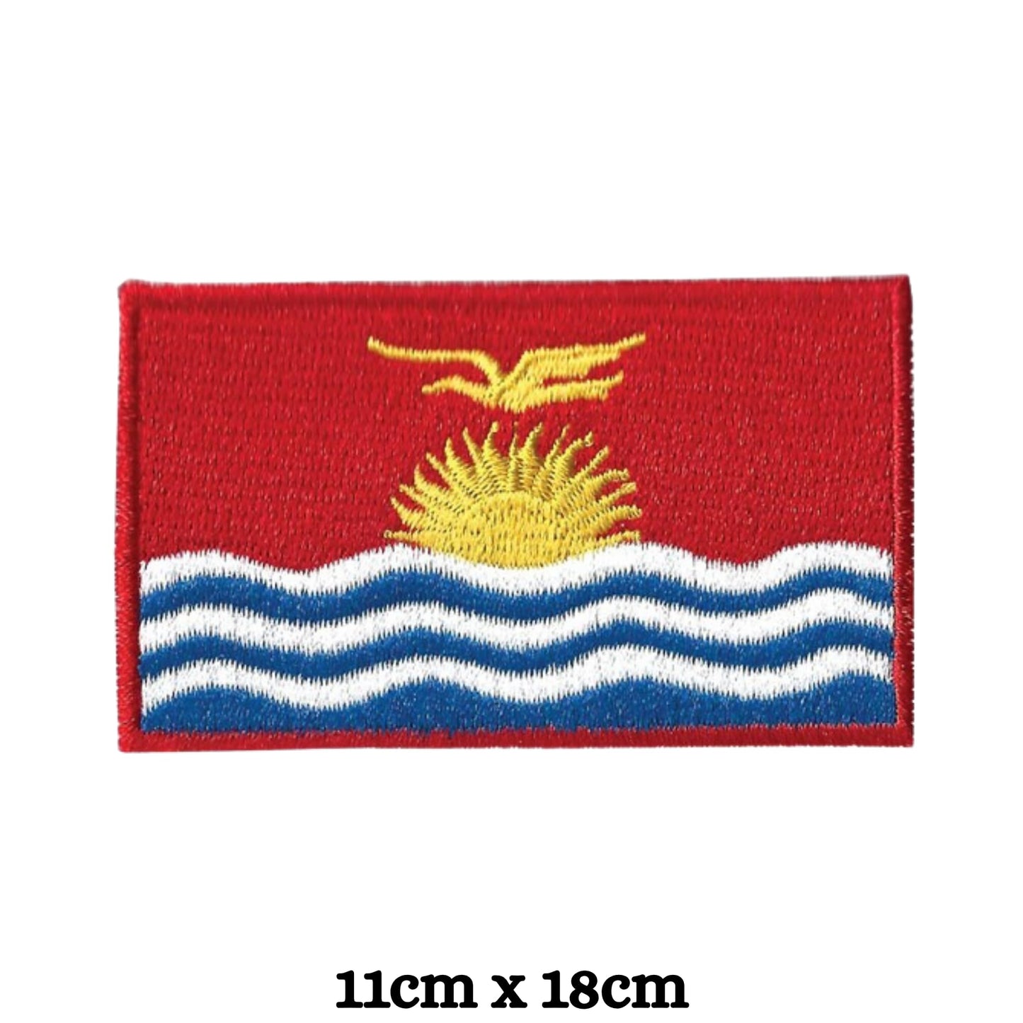 Kiribati Flag Embroidered Patch Set, Iron-On or Sew-On Applique Badges, Rectangle Shield Round Heart Shapes, for Jackets, Backpacks, Hats, Uniforms and Various Sizes