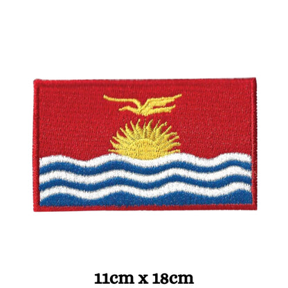 Kiribati Flag Embroidered Patch Set, Iron-On or Sew-On Applique Badges, Rectangle Shield Round Heart Shapes, for Jackets, Backpacks, Hats, Uniforms and Various Sizes