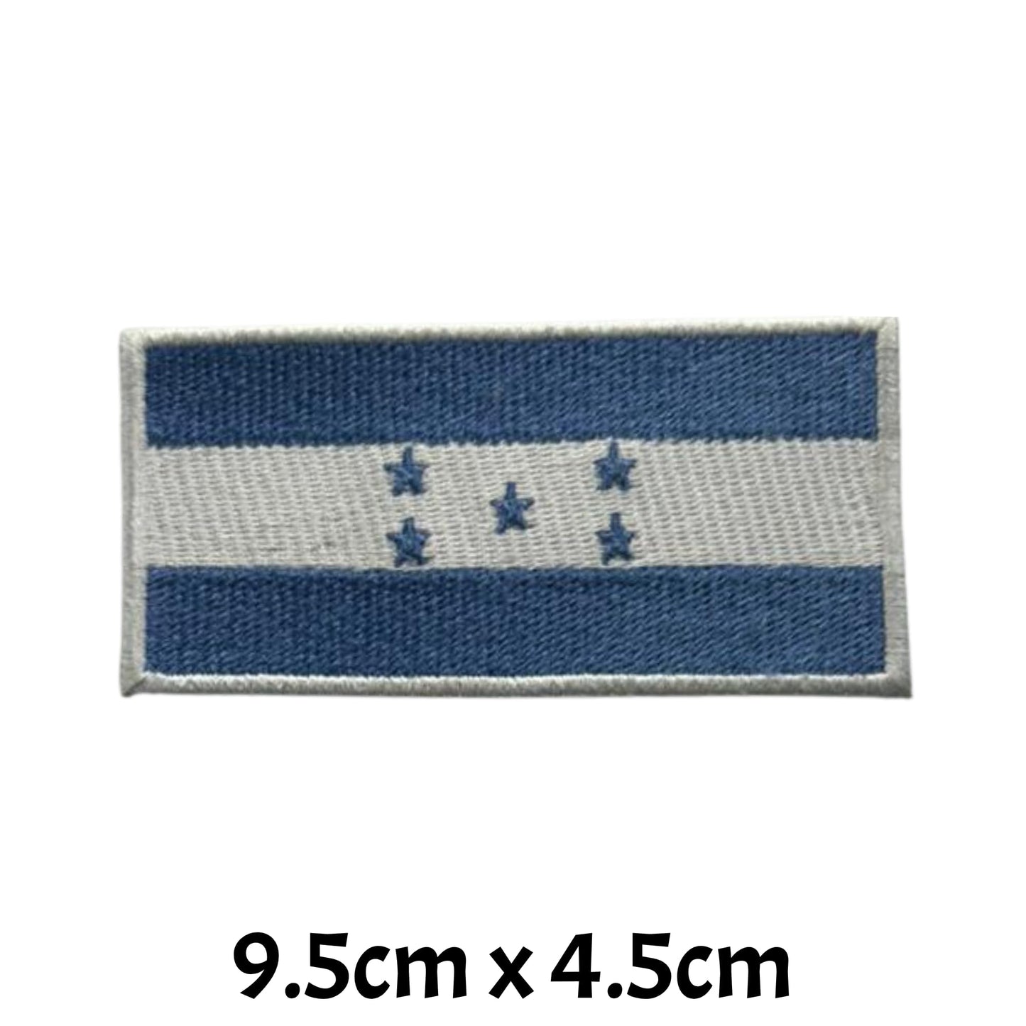 Honduras Flag Embroidered Patch Set, Iron-On or Sew-On Applique Badges, Rectangle Shield Round Heart Shapes, for Jackets, Backpacks, Hats, Uniforms and Various Sizes