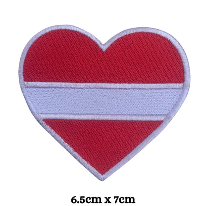 Latvia Flag Embroidered Patch Set, Iron-On or Sew-On Applique Badges, Rectangle Shield Round Heart Shapes, for Jackets, Backpacks, Hats, Uniforms and Various Sizes