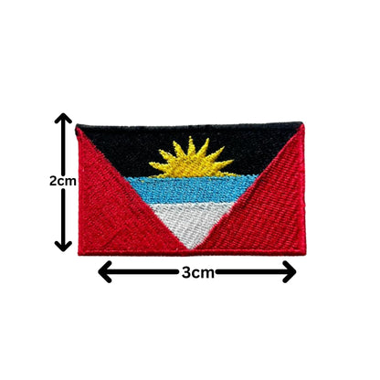 Antigua and Barbuda Flag Embroidered Patches, Iron-On/Sew-On Applique, Shield, Round, Heart and Rectangle Flag Badges for Jackets, Bags, Uniforms, Various Sizes