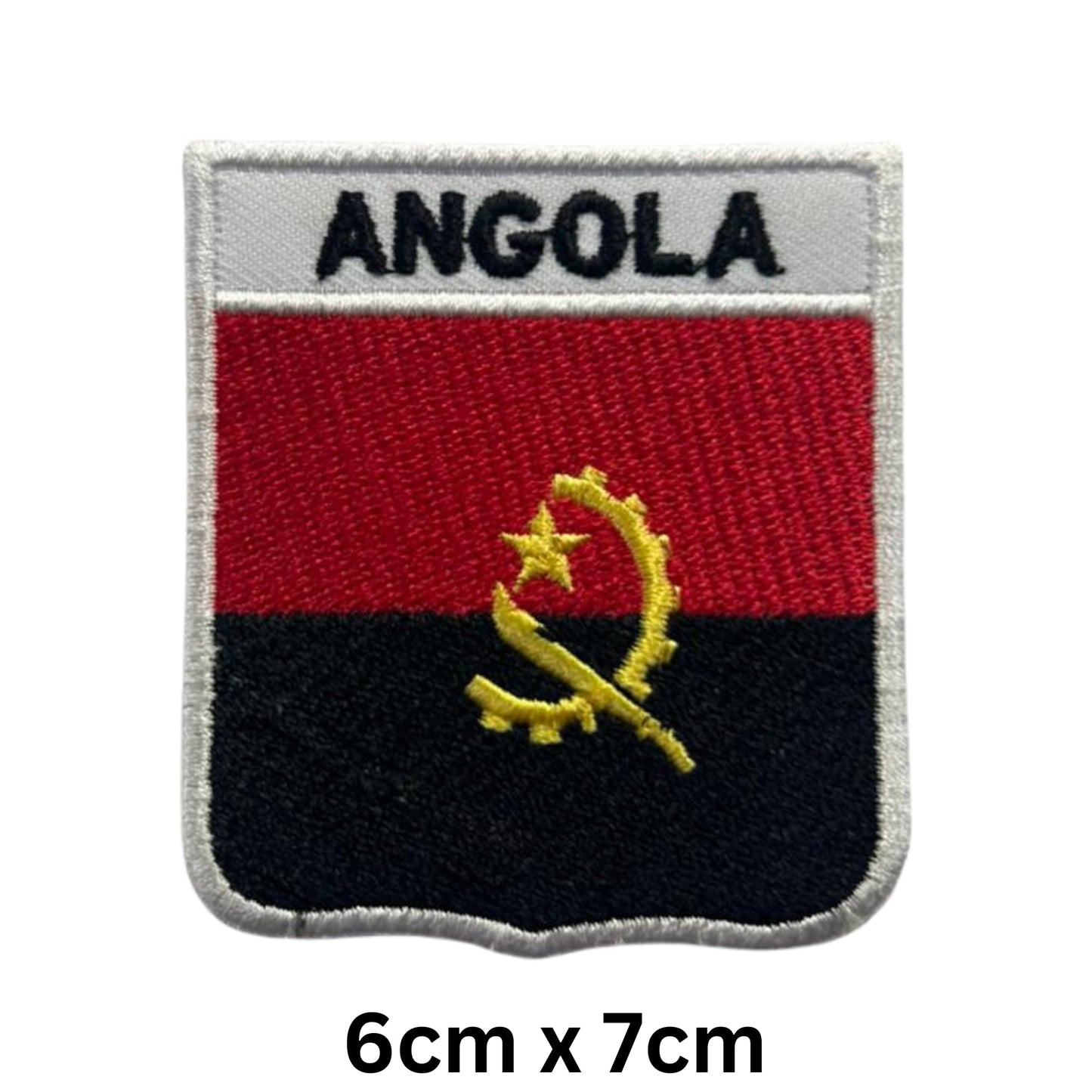 Angola Flag Embroidered Patches, Iron-On/Sew-On Applique, Shield, Round, Heart and Rectangle Flag Badges for Jackets, Bags, Uniforms, Various Sizes
