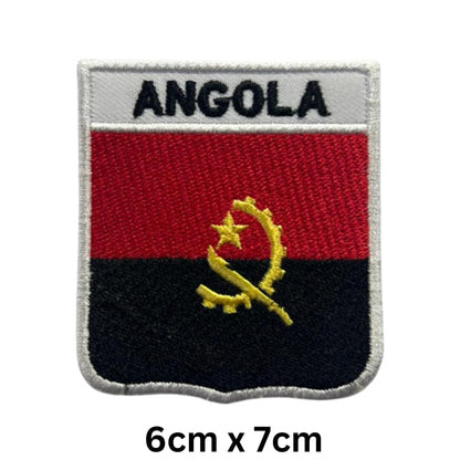 Angola Flag Embroidered Patches, Iron-On/Sew-On Applique, Shield, Round, Heart and Rectangle Flag Badges for Jackets, Bags, Uniforms, Various Sizes