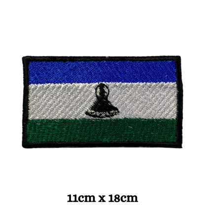Lesotho Flag Embroidered Patch Set, Iron-On or Sew-On Applique Badges, Rectangle Shield Round Heart Shapes, for Jackets, Backpacks, Hats, Uniforms and Various Sizes