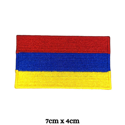 Armenia Flag Embroidered Patches, Iron-On/Sew-On Applique, Shield, Round, Heart and Rectangle Flag Badges for Jackets, Bags, Uniforms, Various Sizes