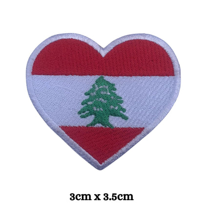 Lebanon Flag Embroidered Patch Set, Iron-On or Sew-On Applique Badges, Rectangle Shield Round Heart Shapes, for Jackets, Backpacks, Hats, Uniforms and Various Sizes