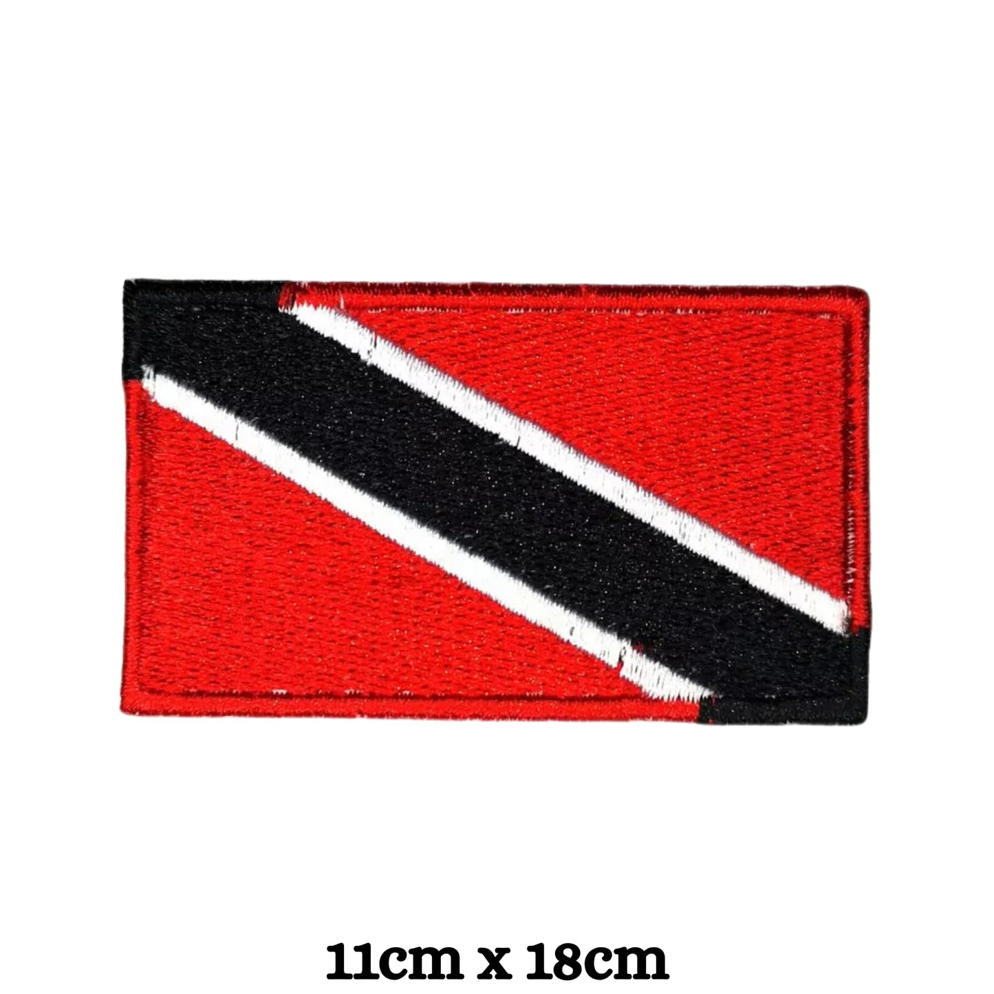 Trinidad and Tobago Flag Embroidered Patch Set, Iron-On or Sew-On Applique Badges, Rectangle Shield Round Heart Shapes, for Jackets, Backpacks, Hats, Uniforms and Various Sizes