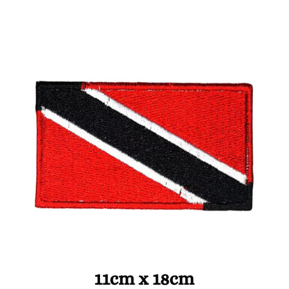 Trinidad and Tobago Flag Embroidered Patch Set, Iron-On or Sew-On Applique Badges, Rectangle Shield Round Heart Shapes, for Jackets, Backpacks, Hats, Uniforms and Various Sizes