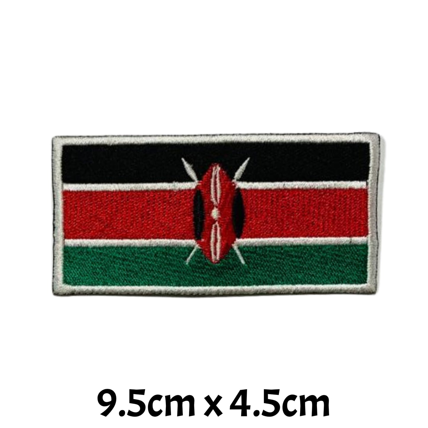 Kenya Flag Embroidered Patch Set, Iron-On or Sew-On Applique Badges, Rectangle Shield Round Heart Shapes, for Jackets, Backpacks, Hats, Uniforms and Various Sizes