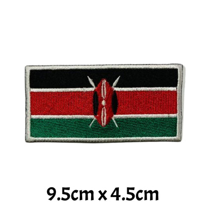 Kenya Flag Embroidered Patch Set, Iron-On or Sew-On Applique Badges, Rectangle Shield Round Heart Shapes, for Jackets, Backpacks, Hats, Uniforms and Various Sizes