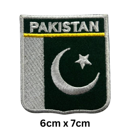 Pakistan Flag Embroidered Patch Set, Iron-On or Sew-On Applique Badges, Rectangle Shield Round Heart Shapes, for Jackets, Backpacks, Hats, Uniforms and Various Sizes