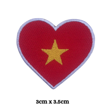 Vietnam Flag Embroidered Patch Set, Iron-On or Sew-On Applique Badges, Rectangle Shield Round Heart Shapes, for Jackets, Backpacks, Hats, Uniforms and Various Sizes
