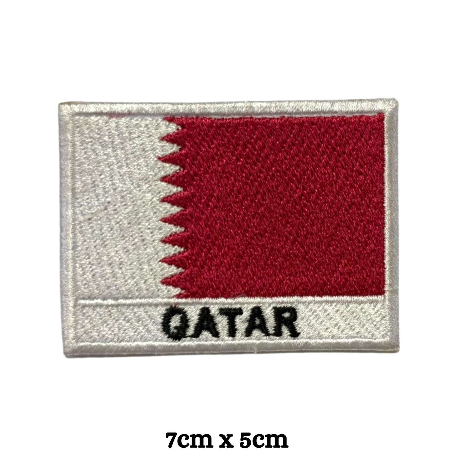 Qatar Flag Embroidered Patches, Iron-On/Sew-On Applique, Shield, Round, Heart and Rectangle Flag Badges for Jackets, Bags, Uniforms, Various Sizes