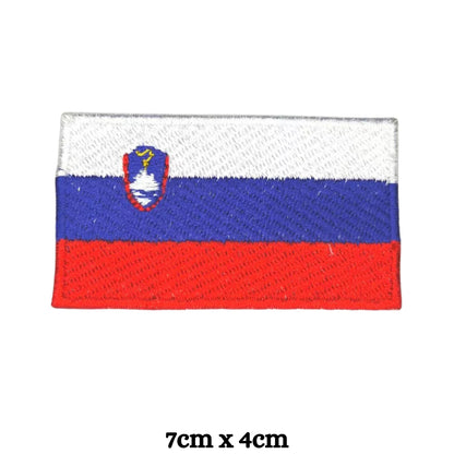 Slovenia Flag Embroidered Patch Set, Iron-On or Sew-On Applique Badges, Rectangle Shield Round Heart Shapes, for Jackets, Backpacks, Hats, Uniforms and Various Sizes