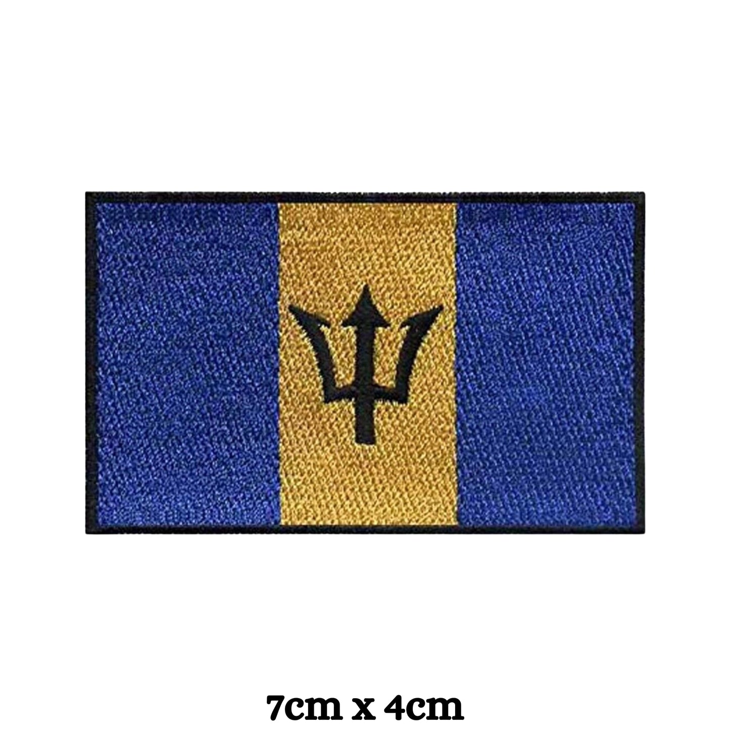 Barbados Flag Embroidered Patches, Iron-On/Sew-On Applique, Shield, Round, Heart and Rectangle Flag Badges for Jackets, Bags, Uniforms, Various Sizes