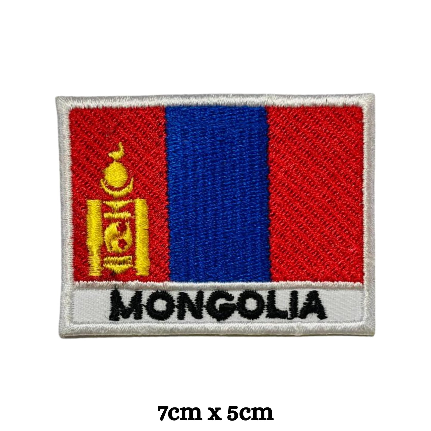 Mongolia Flag Embroidered Patch Set, Iron-On or Sew-On Applique Badges, Rectangle Shield Round Heart Shapes, for Jackets, Backpacks, Hats, Uniforms and Various Sizes
