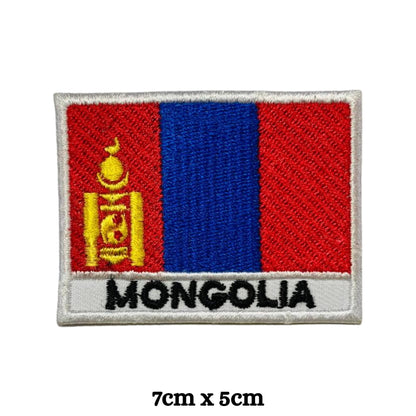 Mongolia Flag Embroidered Patch Set, Iron-On or Sew-On Applique Badges, Rectangle Shield Round Heart Shapes, for Jackets, Backpacks, Hats, Uniforms and Various Sizes