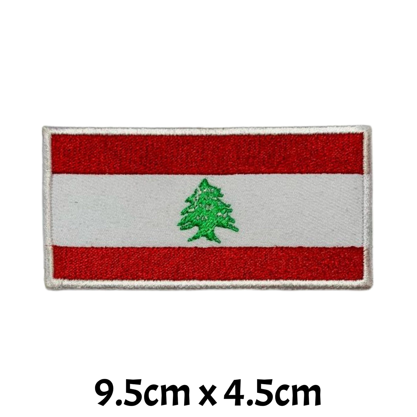 Lebanon Flag Embroidered Patch Set, Iron-On or Sew-On Applique Badges, Rectangle Shield Round Heart Shapes, for Jackets, Backpacks, Hats, Uniforms and Various Sizes