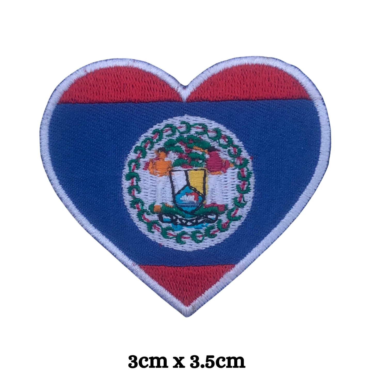 Belize Flag Embroidered Patches, Iron-On/Sew-On Applique, Shield, Round, Heart and Rectangle Flag Badges for Jackets, Bags, Uniforms, Various Sizes