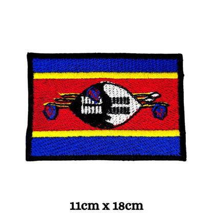 Eswatini Flag Embroidered Patch Set, Iron-On or Sew-On Applique Badges, Rectangle Shield Round Heart Shapes, for Jackets, Backpacks, Hats, Uniforms and Various Sizes