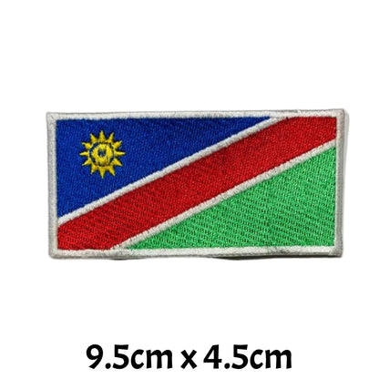 Namibia Flag Embroidered Patch Set, Iron-On or Sew-On Applique Badges, Rectangle Shield Round Heart Shapes, for Jackets, Backpacks, Hats, Uniforms and Various Sizes
