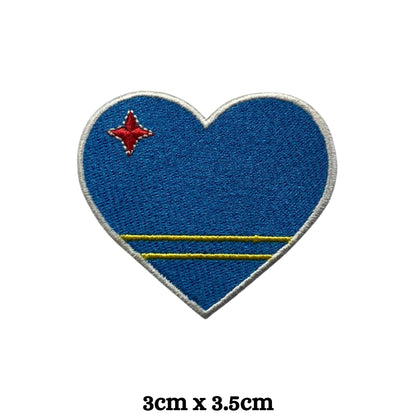 Aruba Flag Embroidered Patch Set, Iron-On or Sew-On Applique Badges, Rectangle Shield Round Heart Shapes, for Jackets, Backpacks, Hats, Uniforms and Various Sizes