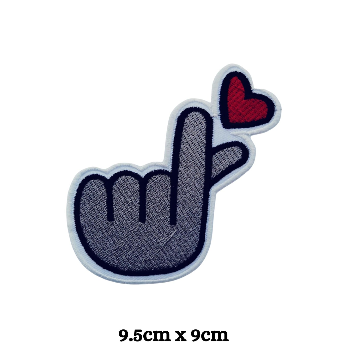 Korean Finger Heart Embroidery Iron-On Patches for Clothing Sew-On Applique for DIY Crafts Denim Jackets Jeans Backpacks
