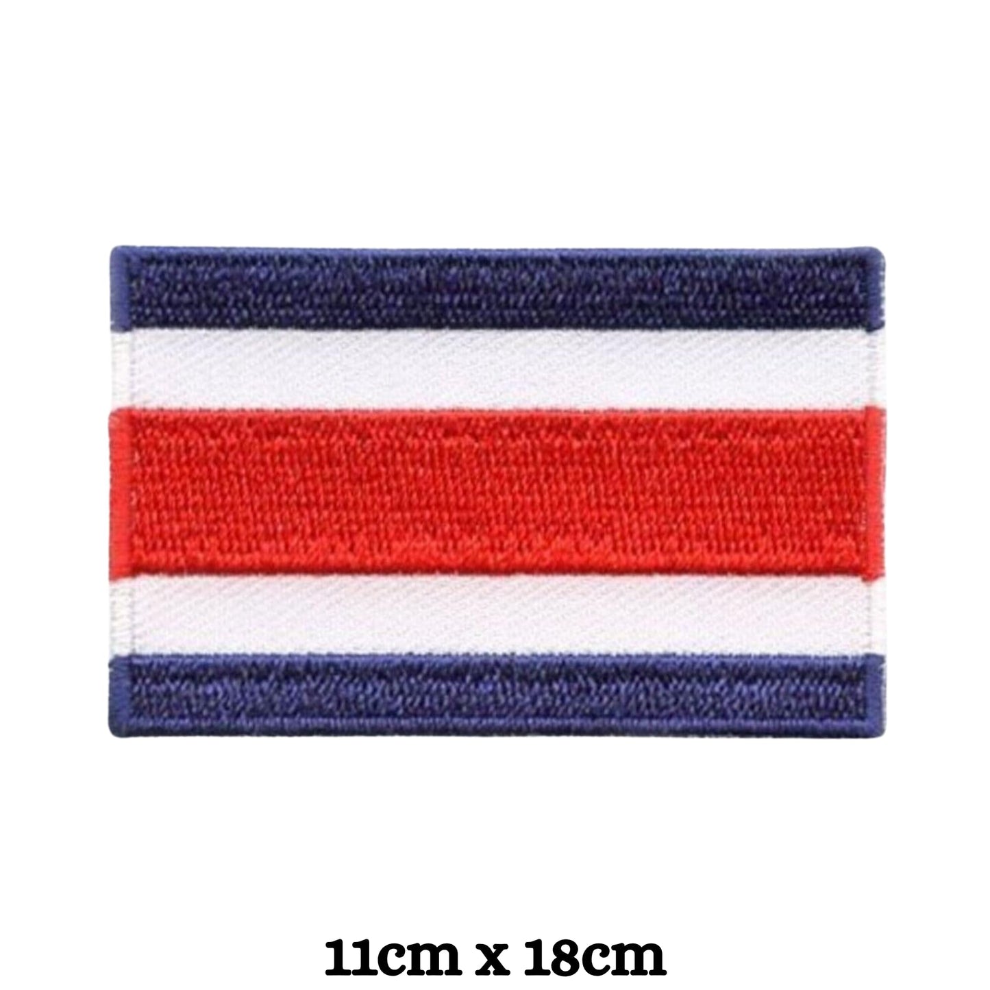Costa Rica Flag Embroidered Patch Set, Iron-On or Sew-On Applique Badges, Rectangle Shield Round Heart Shapes, for Jackets, Backpacks, Hats, Uniforms and Various Sizes