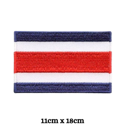 Costa Rica Flag Embroidered Patch Set, Iron-On or Sew-On Applique Badges, Rectangle Shield Round Heart Shapes, for Jackets, Backpacks, Hats, Uniforms and Various Sizes
