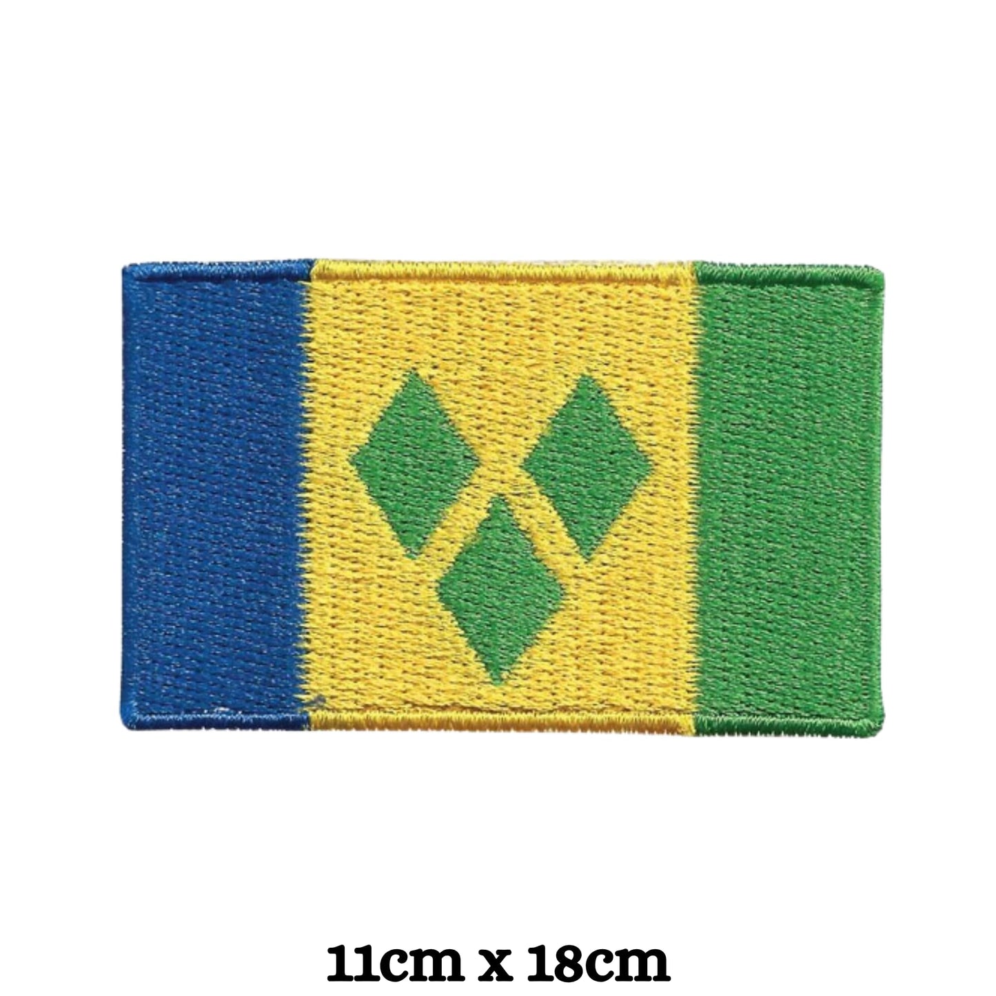 Saint Vincent Flag Embroidered Patch Set, Iron-On or Sew-On Applique Badges, Rectangle Shield Round Heart Shapes, for Jackets, Backpacks, Hats, Uniforms and Various Sizes