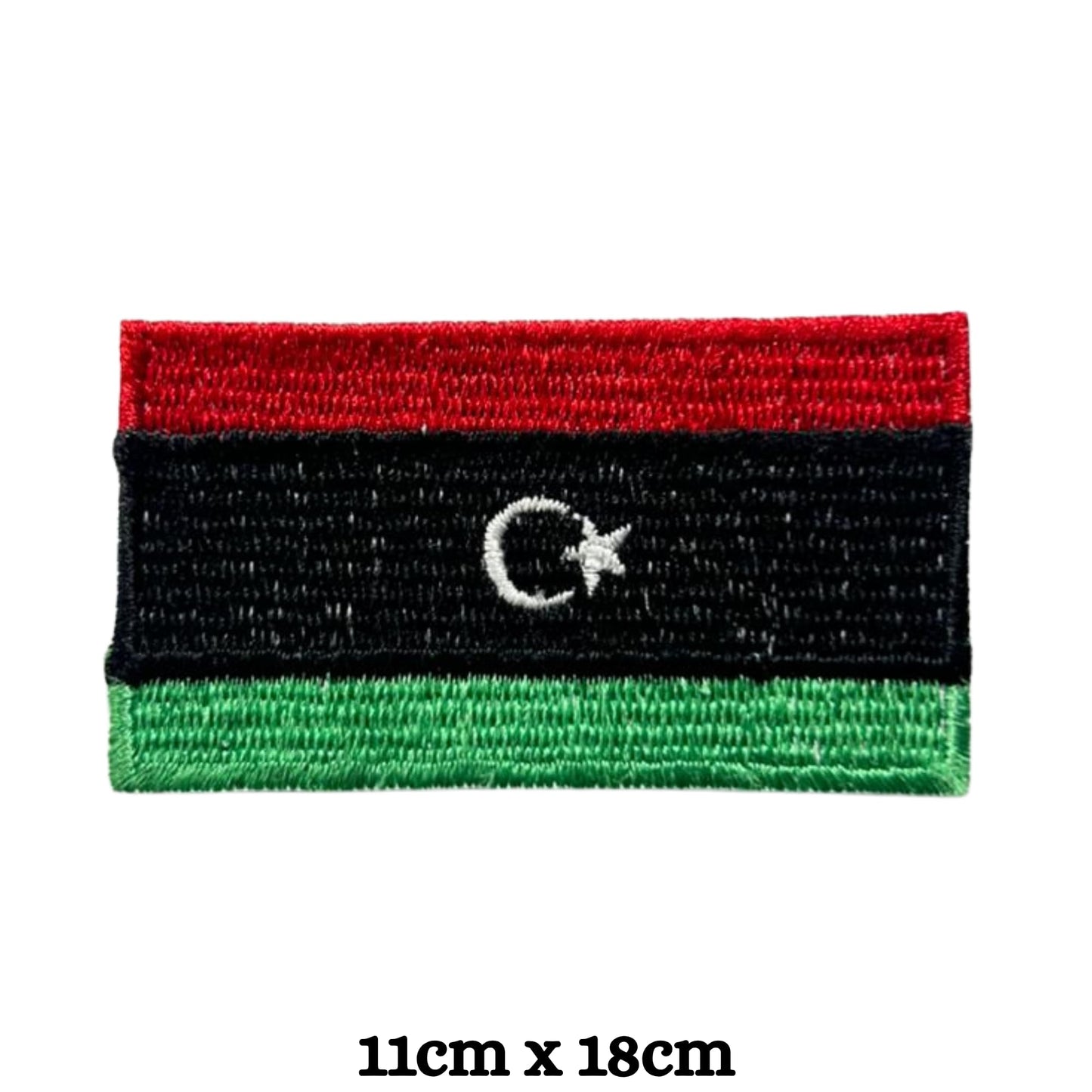 Libya Flag Embroidered Patch Set, Iron-On or Sew-On Applique Badges, Rectangle Shield Round Heart Shapes, for Jackets, Backpacks, Hats, Uniforms and Various Sizes